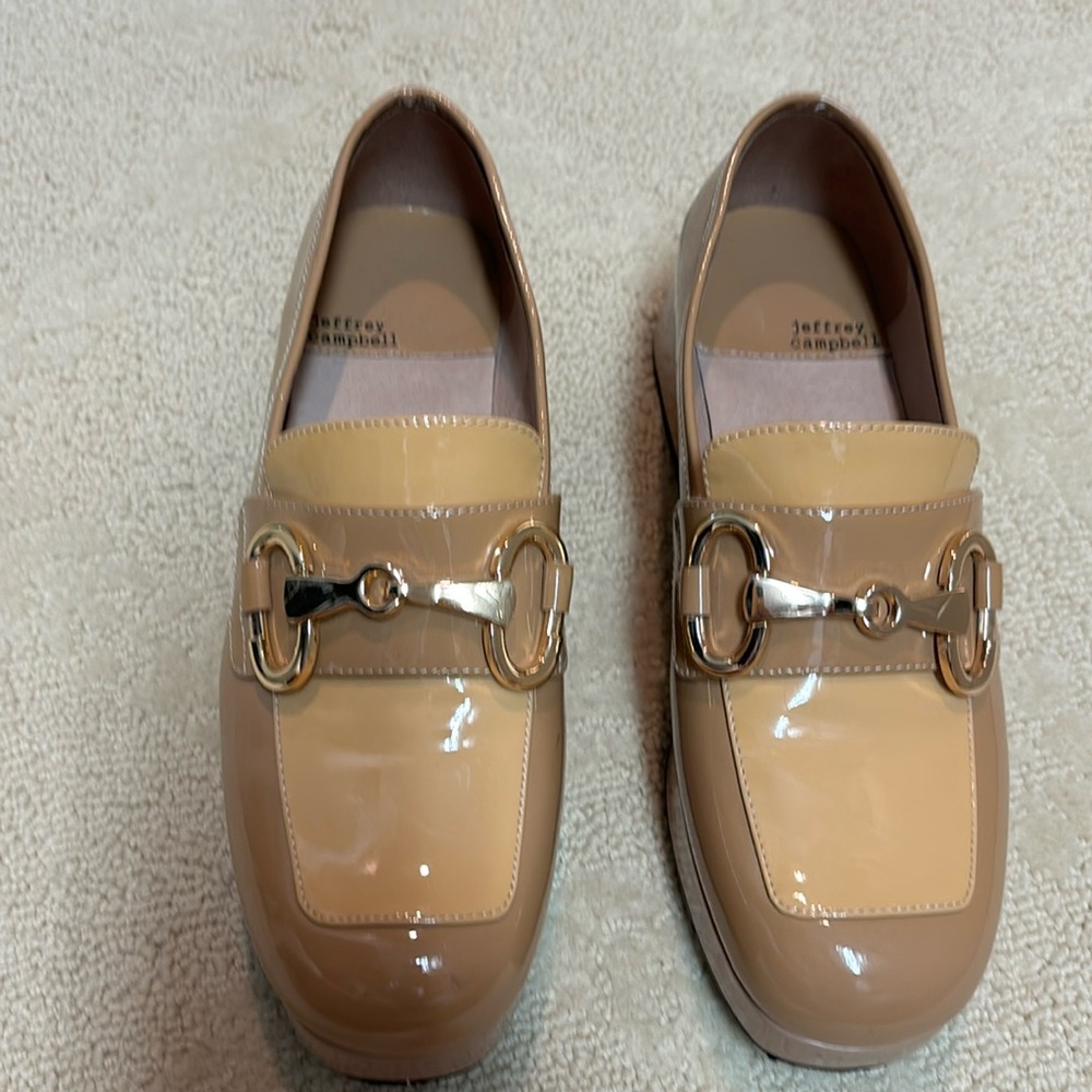 Student Platform Loafer in neutral patent leather..
